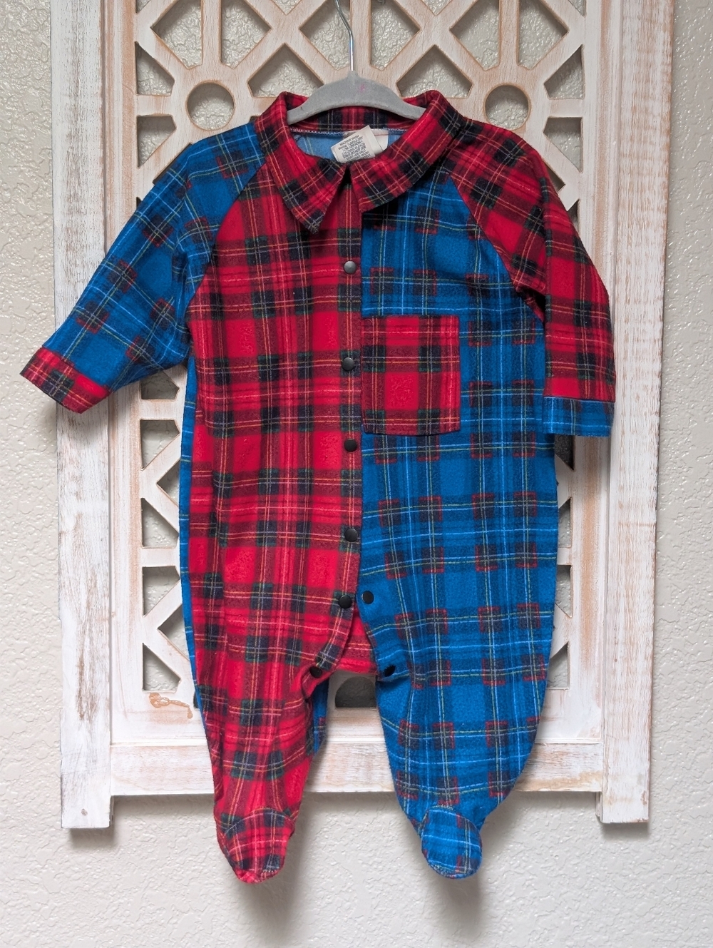 Vintage Rumble Tumble baby boy size Medium 3-6 mos footed pajamas plaid USA